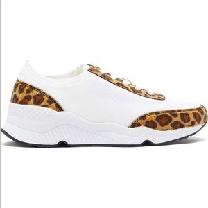 White Glitter Leopard Animal Print Flat Retro Fashion Sock Sneakers